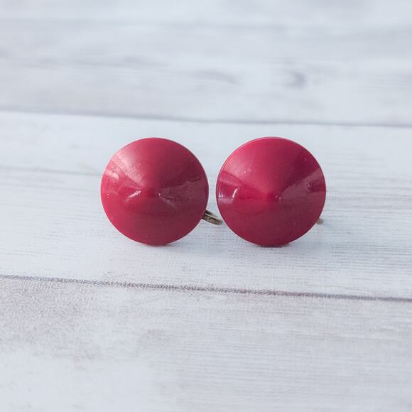 Vintage Screw On Earrings Pointed Circle Red - Made in Western Germany - Picture 2 of 5
